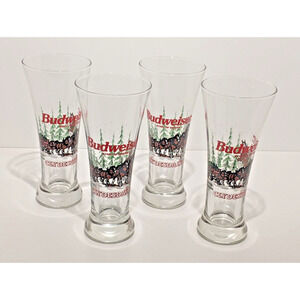 Budweiser Clydesdale Pilsner Glasses 1989 12 oz 7.25"H Beer Drink Decor Set 4